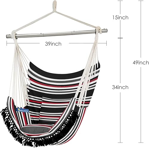 Miniatura 6 de Gold Armour Silla hamaca colgante con cuerda de hasta 500 libras, 2 cojines de asiento incluidos, silla colgante con tejido de algodón de calidad de