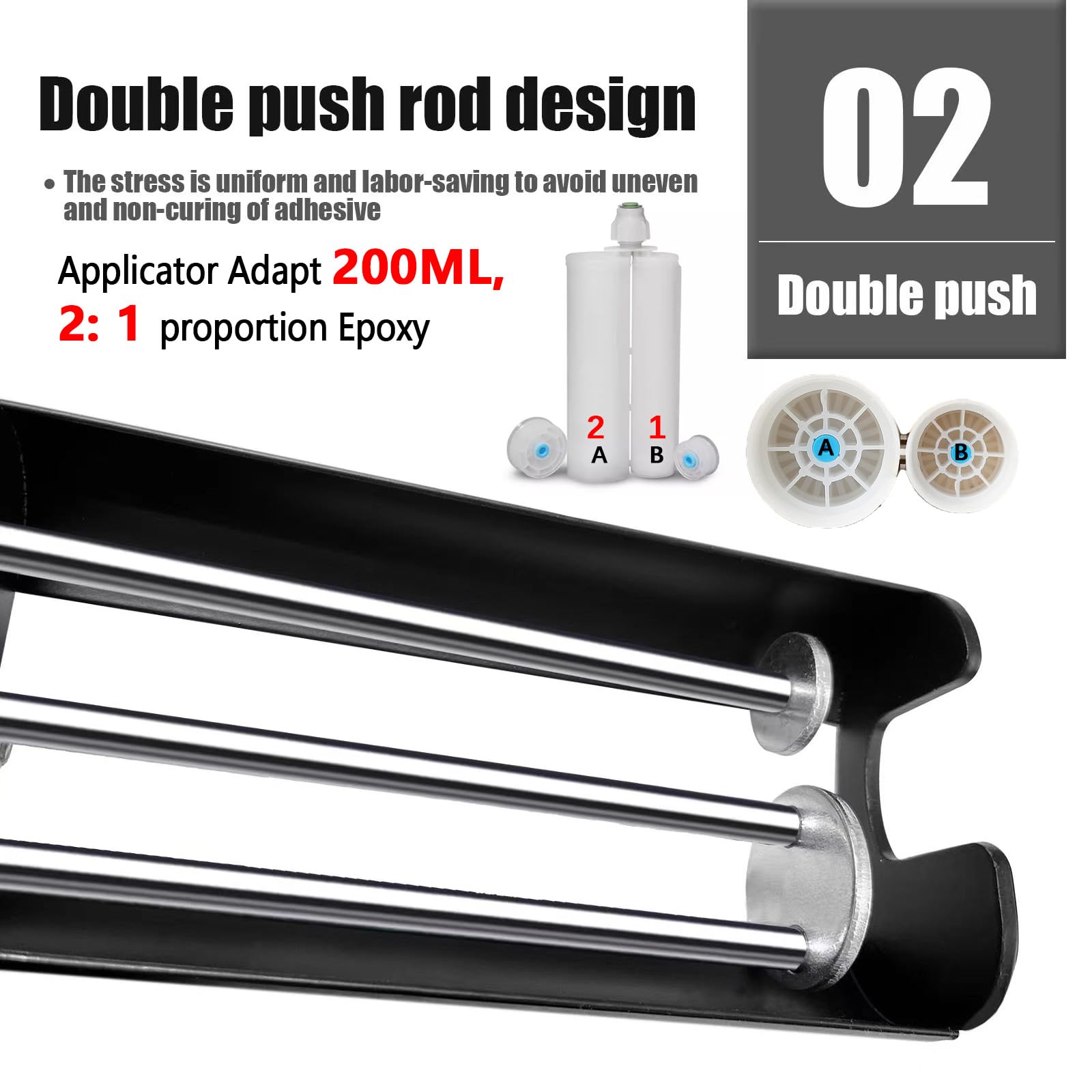 Pistola epossidica doppia, 200 ml/199,92 ml pistola per presellatura a doppia cartuccia | Pistola per sigillatura adesiva a pannello nero manuale manuale (rapporto di miscelazione 2: 1)