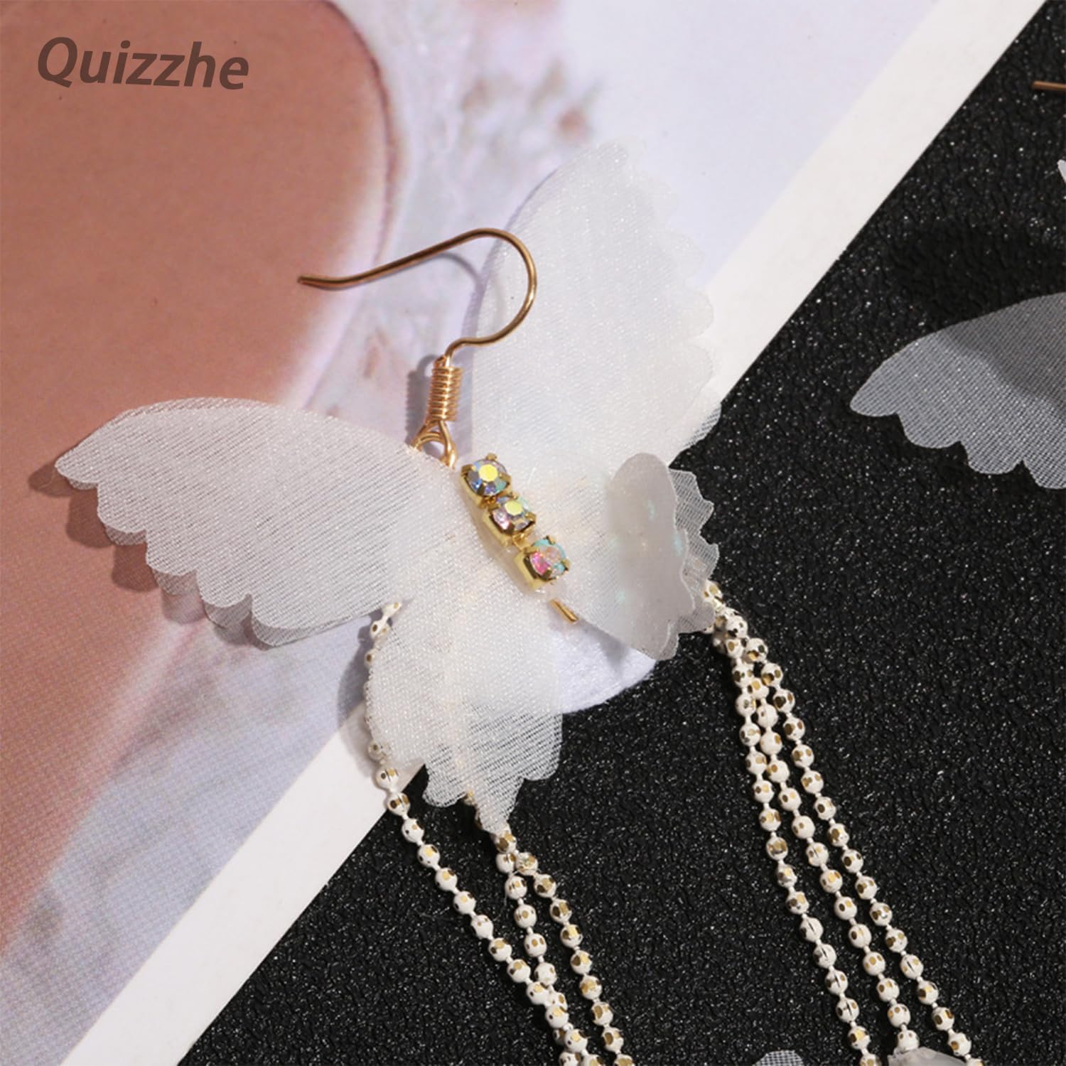 Fairy Butterfly Drop Dangle Earrings Long Tassel Beaded Statement Earrings Vintage Boho White Butterfly Drop Dangling Earrings Party Birthday Bridal Wedding Jewelry for Women (style1) - Image 3