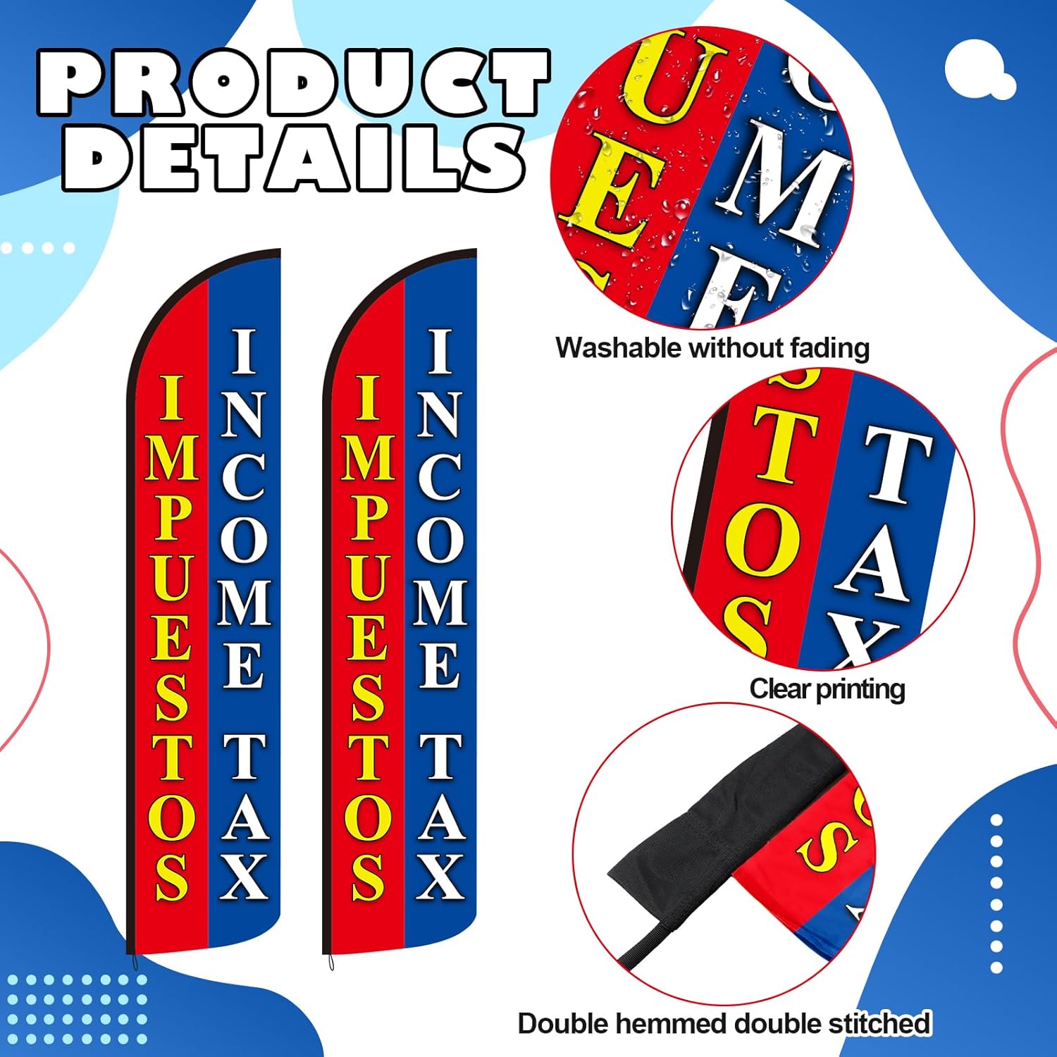 2 Pack Income Tax Feather Flags 2.5 x 12 ft Tall Swooper Advertising Feather Banner Sign for Accounting Offices Professionals, Flag Only (Impuestos Income Tax) - Image 3