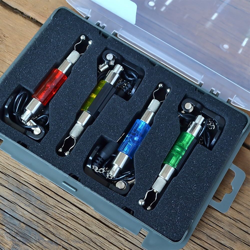 Lot de 4 détecteurs de touche lumineux pour pêche à la carpe en acier inoxydable