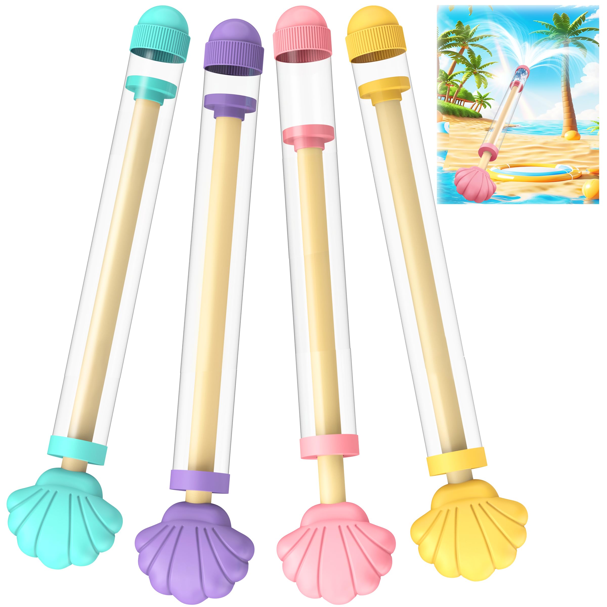 DONGTATA 4PCS Firework Water Gun, Firework Style Water Spray Toy High Pressure Pull-Out Water Squirter for Kids & Adults, Outdoor Pool Beach Garden Party Water Toys