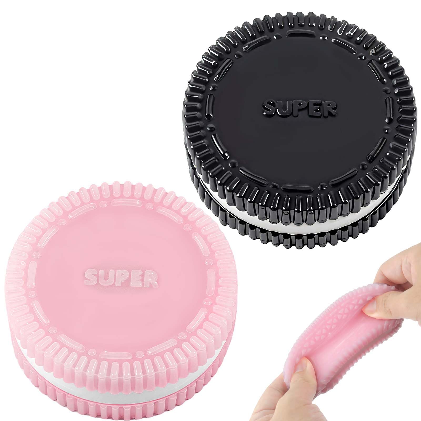 Sticky Cookie Squishies Fidget Toys Adults, Squishy Toys Sensory Toys for Kids with Autism, Fidgets for Grandkids Stocking Stuffers for Kids Teens(2 Pack Pink Black)