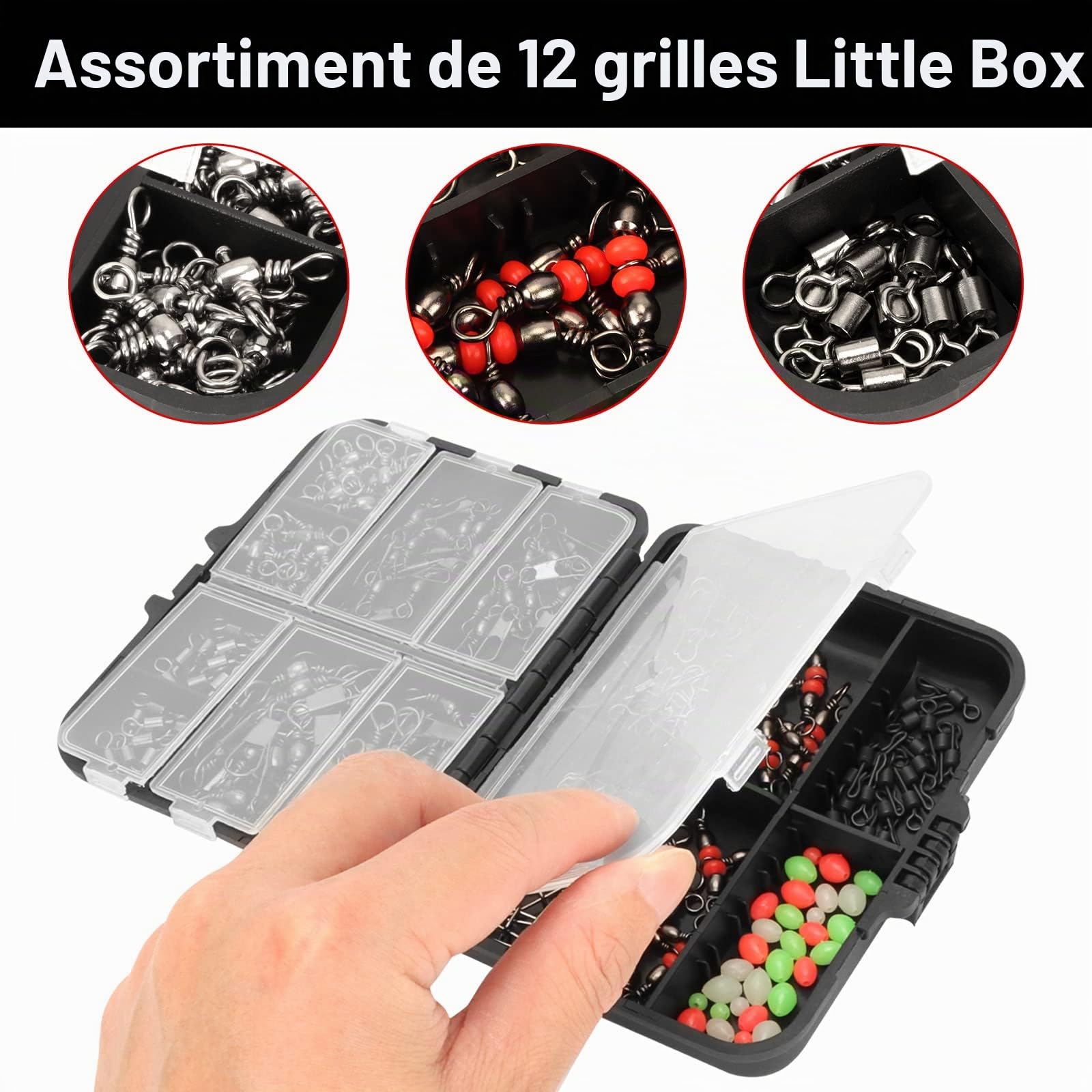 Realure Lot de 160 Pcs/boîte Peche en Mer Émerillon, Materiel de Peche avec Émerillon, Émerillon Kit de Peche, Emerillon Peche Mer, Accessoires de Pêche pour Surfcasting Mer, Eau salée Eau Douce