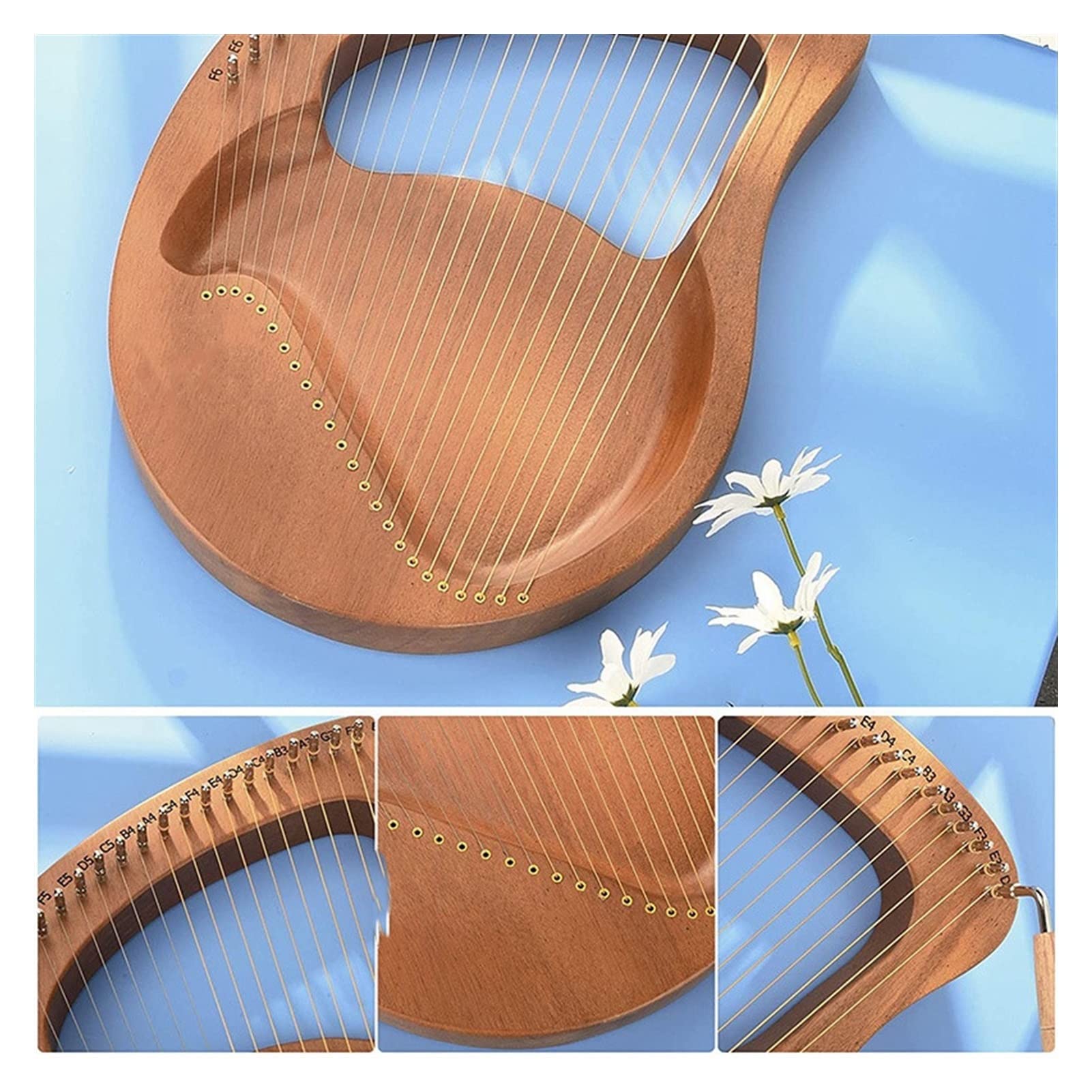Arpa portatile, violino greco, arpa portatile, strumento musicale, arpa lira 24 corde con chiave accordatura per amanti della musica e principianti.