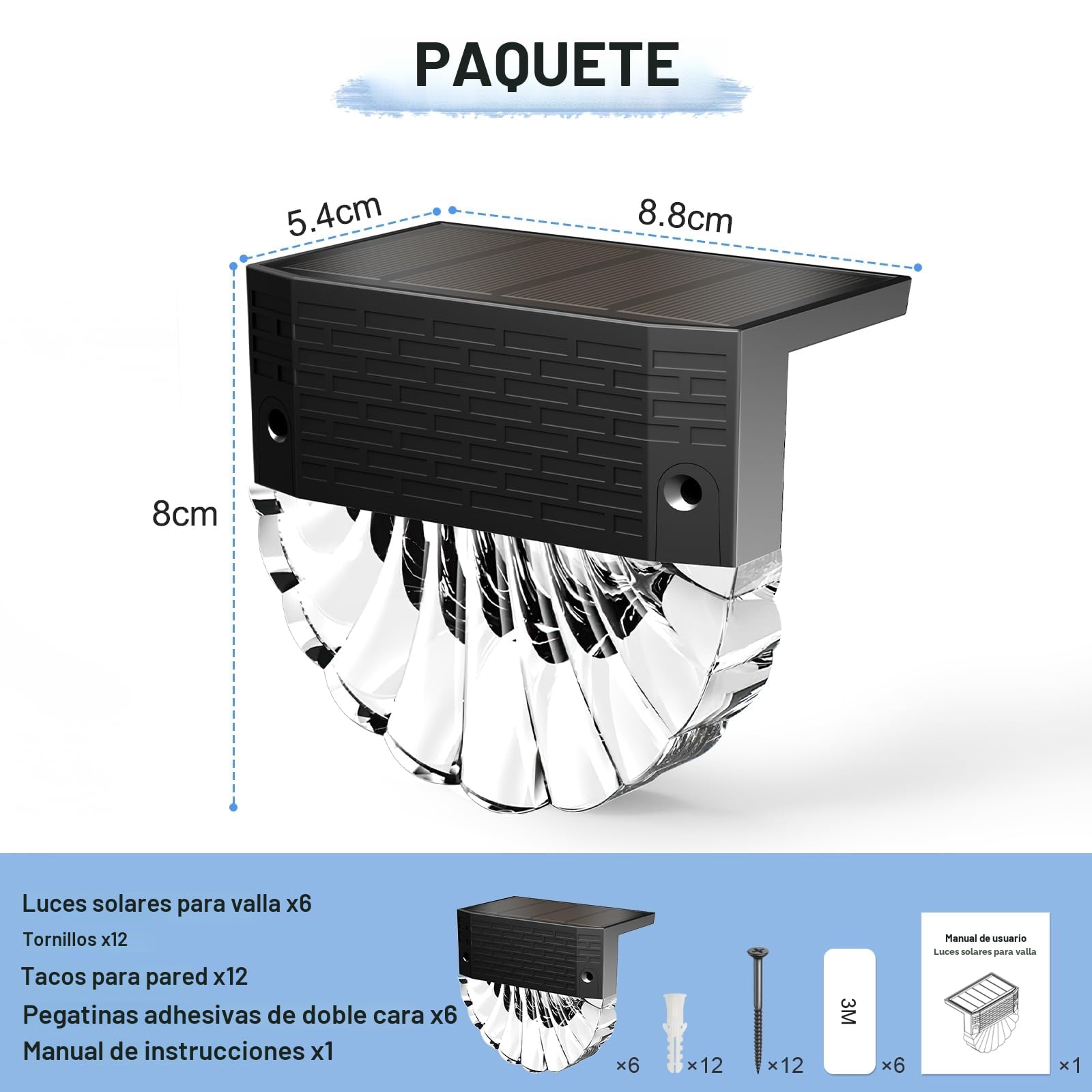 FIFlying Luces Solares Led Exterior Jardin, 6 Piezas Luz Solar Exterior, IP65 Impermeable Focos Led Solares, 3 Modelos Luz Solar Jardin, Auto ON/OFF Luces Solares para Valla Patio Escaleras Escalones