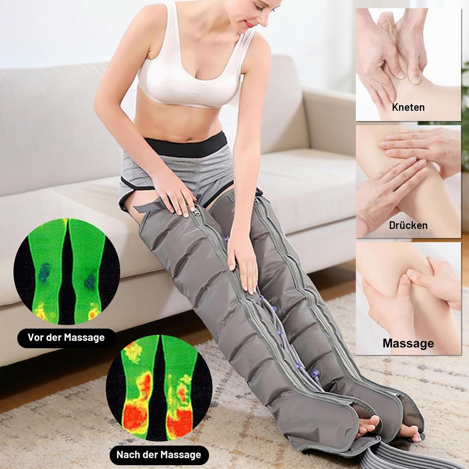 2026 Neu Lymphdrainage Gerät Beine Bei Lipödem - Kompressions-Beinmassagegerät mit 8 Luftkammern, Reduzierung Schwellungen und Müdigkeit - XL Größe (Grey, 2 legs+2 arms+1 waist)