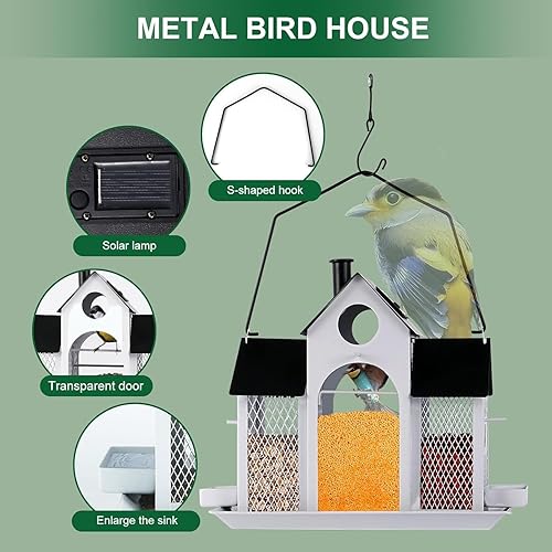 Miniatura 3 de Comederos para pájaros a prueba de ardillas, casa grande para pájaros para colgar en el exterior, alimentador solar para pájaros cardenal para