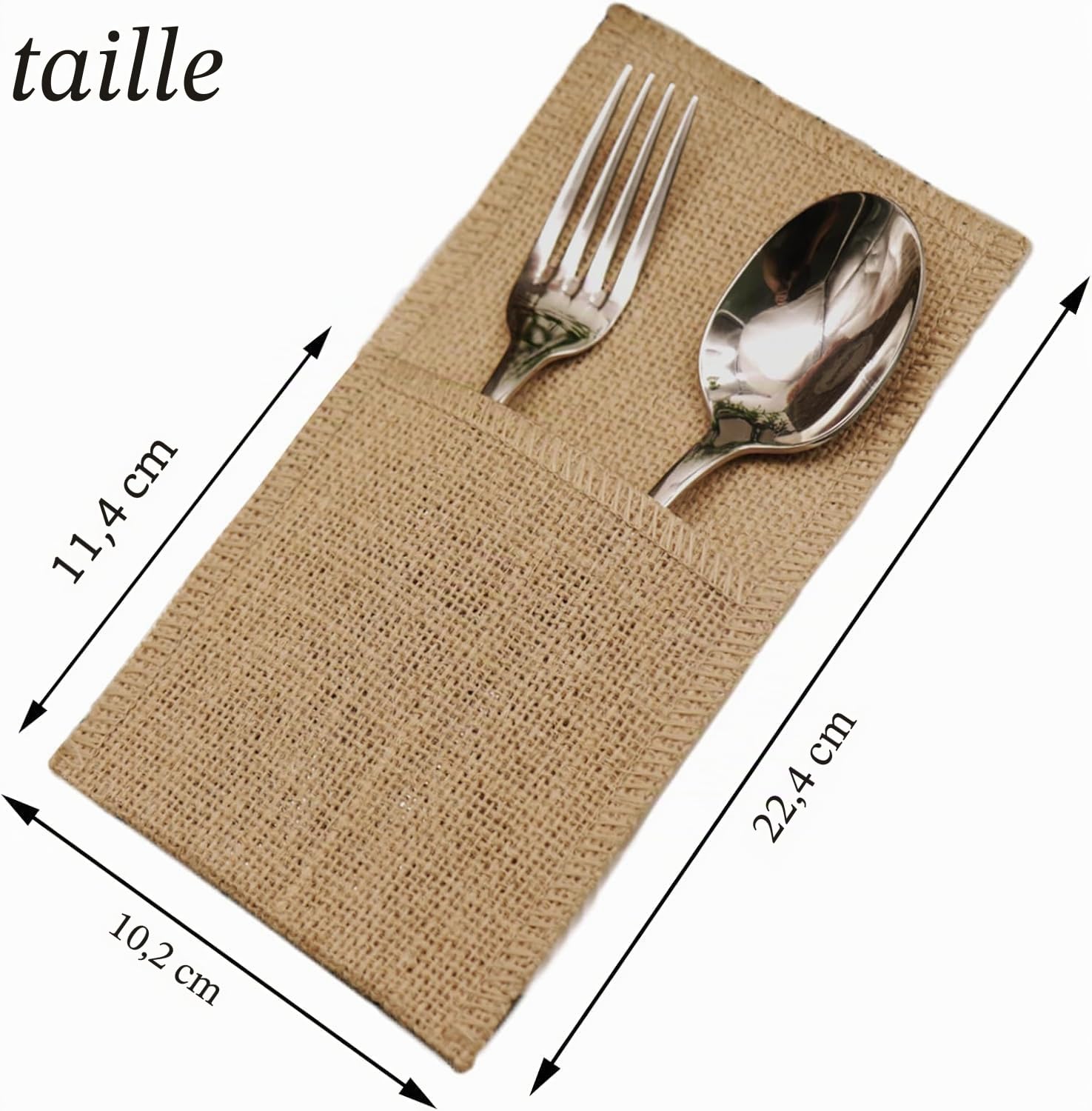FQTANJU Lot de 50 porte-ustensiles et pochette à couverts en toile de jute naturelle, pour serviettes de table et décoration