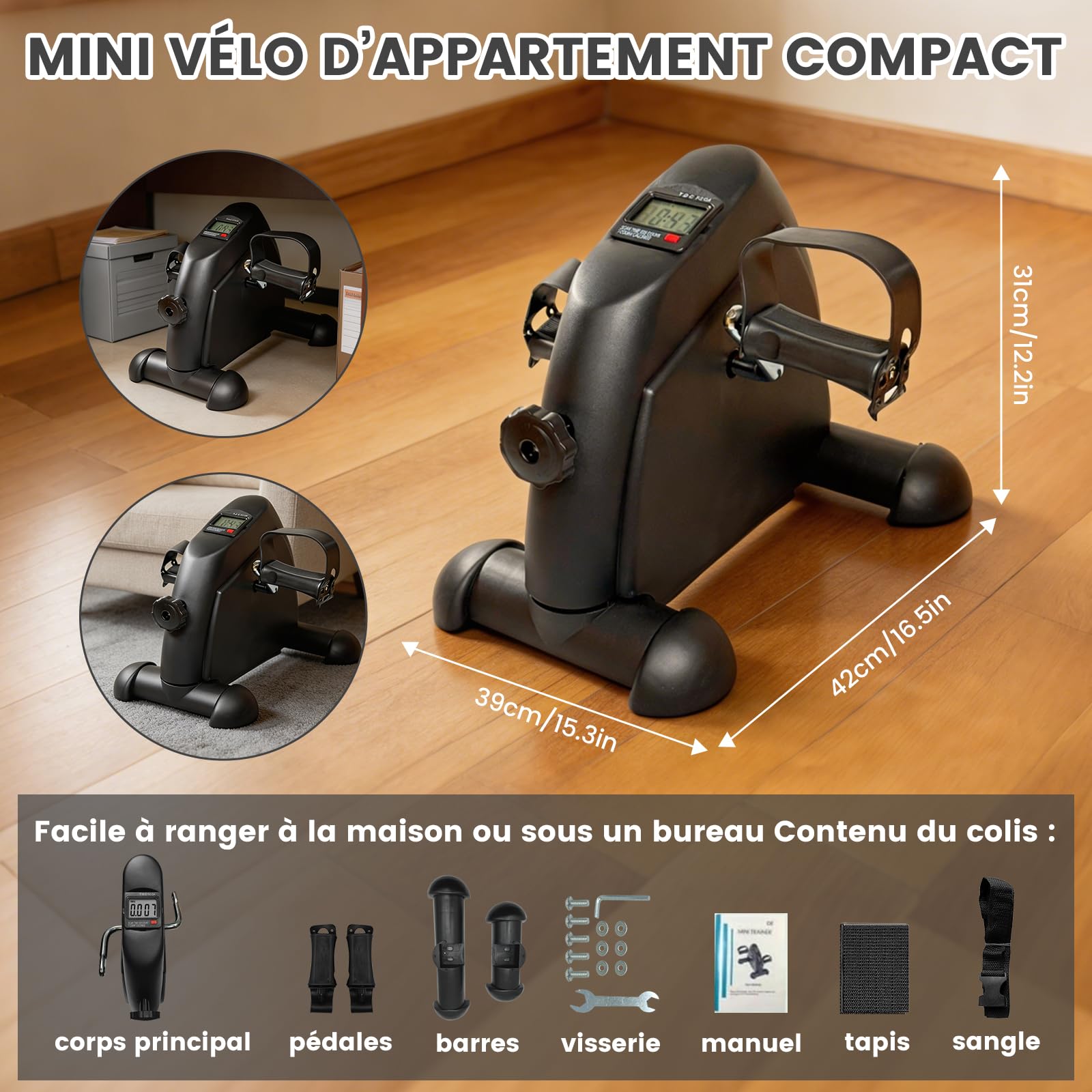 Pédales statiques pour personnes âgées, pour exercice de rééducation des jambes et des bras, pédalier compact, portable et facile à monter et à utiliser, mini vélo pour exercices (noir)