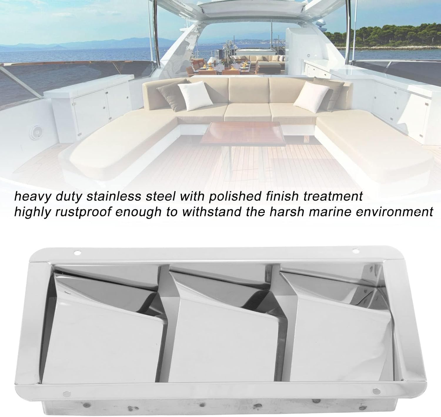 Aramox Boat Louver Vent, Pair Marine Air Vent Cover 3 Slots 210x110mm Rectangle Louver 304 Stainless Steel Universal for Boats