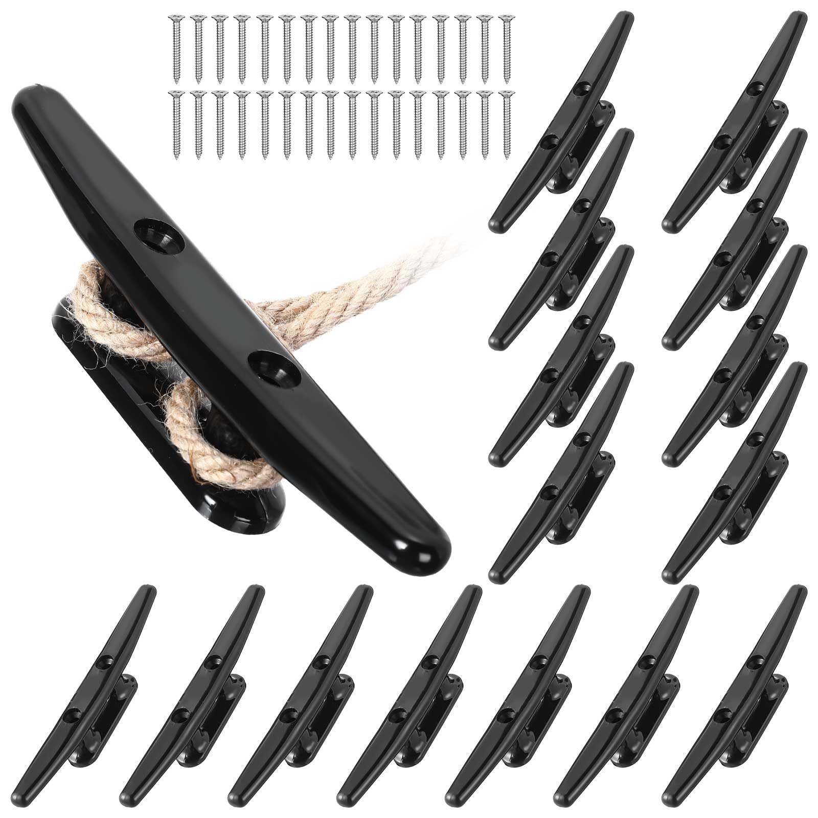 Briwooody 16 Pcs 5"/6"/8" Black Nylon Boat Cleats, Marine Dock Cleat with Screws for Kayak, Canoe, Mooring and Nautical Decor