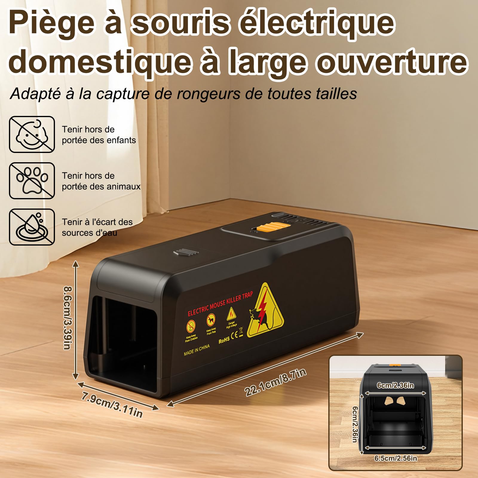 Piege a Rat Electrique Forte 2800V Tension Piege a Rat Réutilisable Piège à Souris électrique pour Maison,Tueurs Domestiques sans Contact