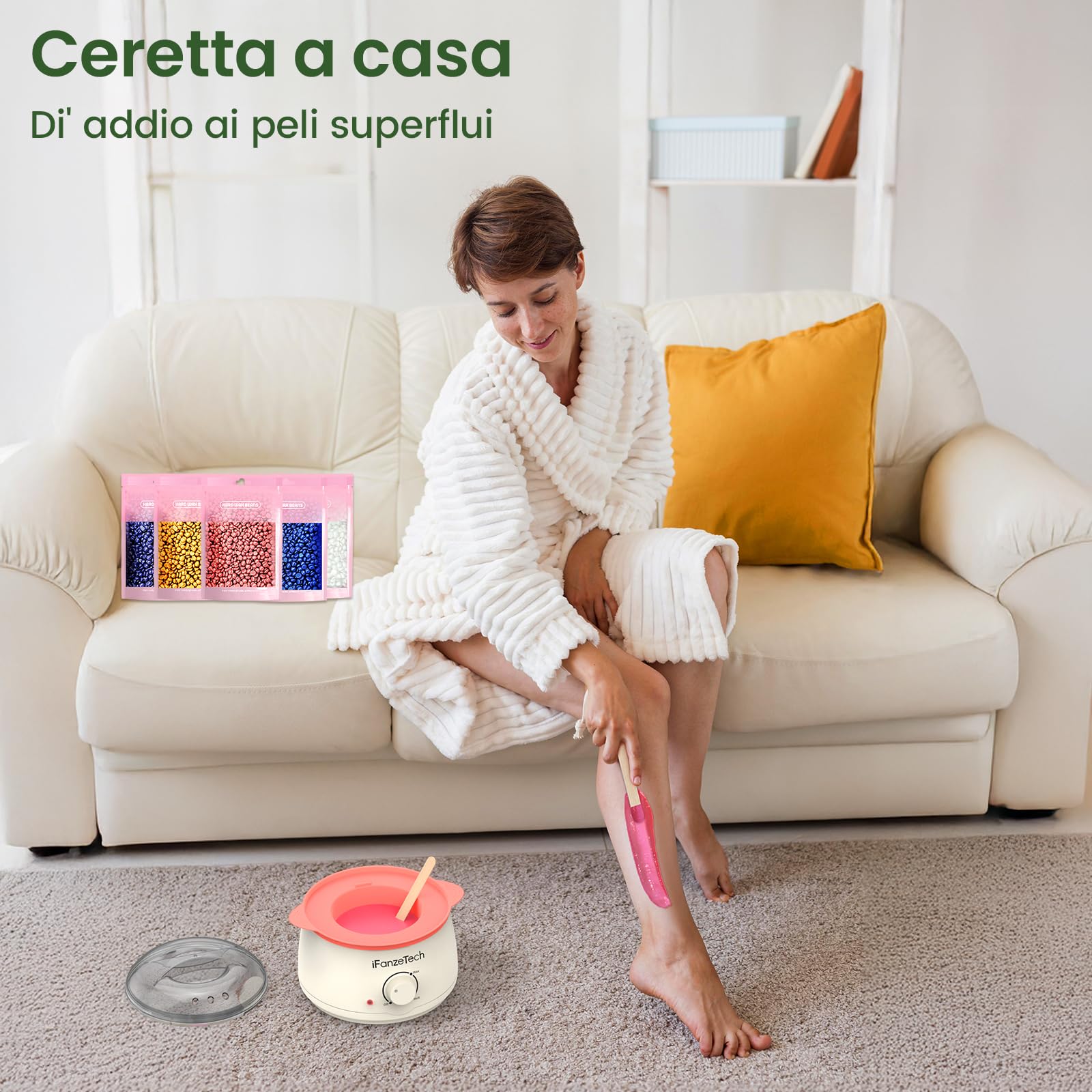 IFANZETECH Scaldacera Cera Brasiliana Kit: Scalda Cera per Ceretta Rimuovere Tutti Tipi di Peli, con 500g Ceretta Brasiliana, 30 Spatole, 1 Pentola Silicio, Depilazione per Uomo e Donna
