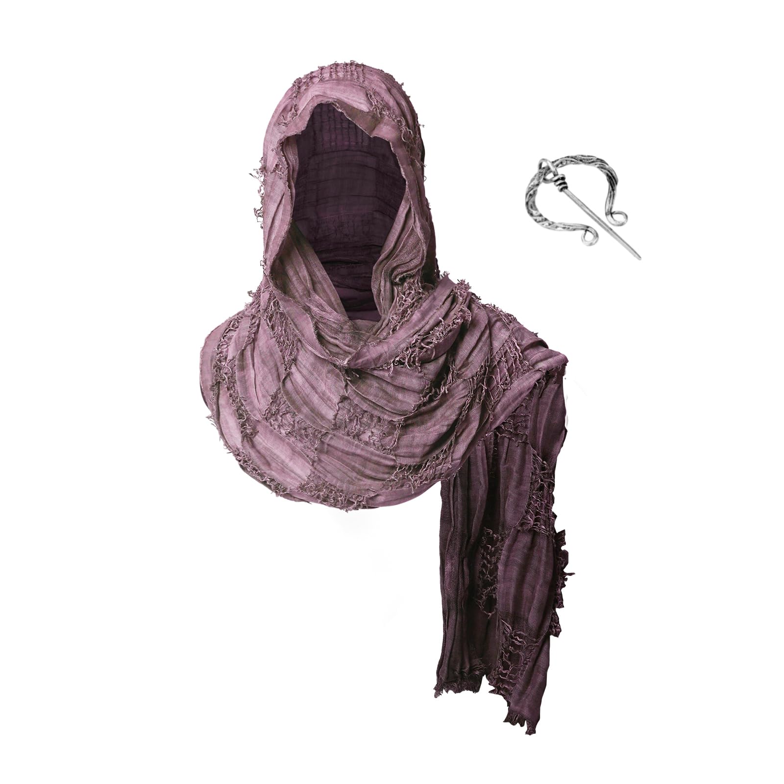 Medieval Scarf Cowl Men with Brooch, Post Apocalyptic Shawl, Viking Cowl Hood Cloak, Renaissance Hooded Shaw for Halloween Cosplay (Red)