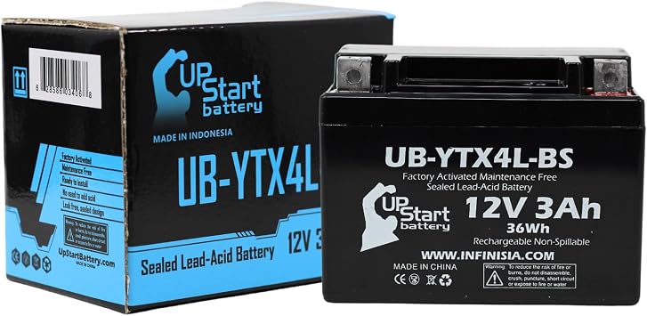 Replacement for 1993 Honda CT70 70CC Factory Activated, Maintenance Free, Motorcycle Battery - 12V, 3Ah, UB-YTX4L-BS
