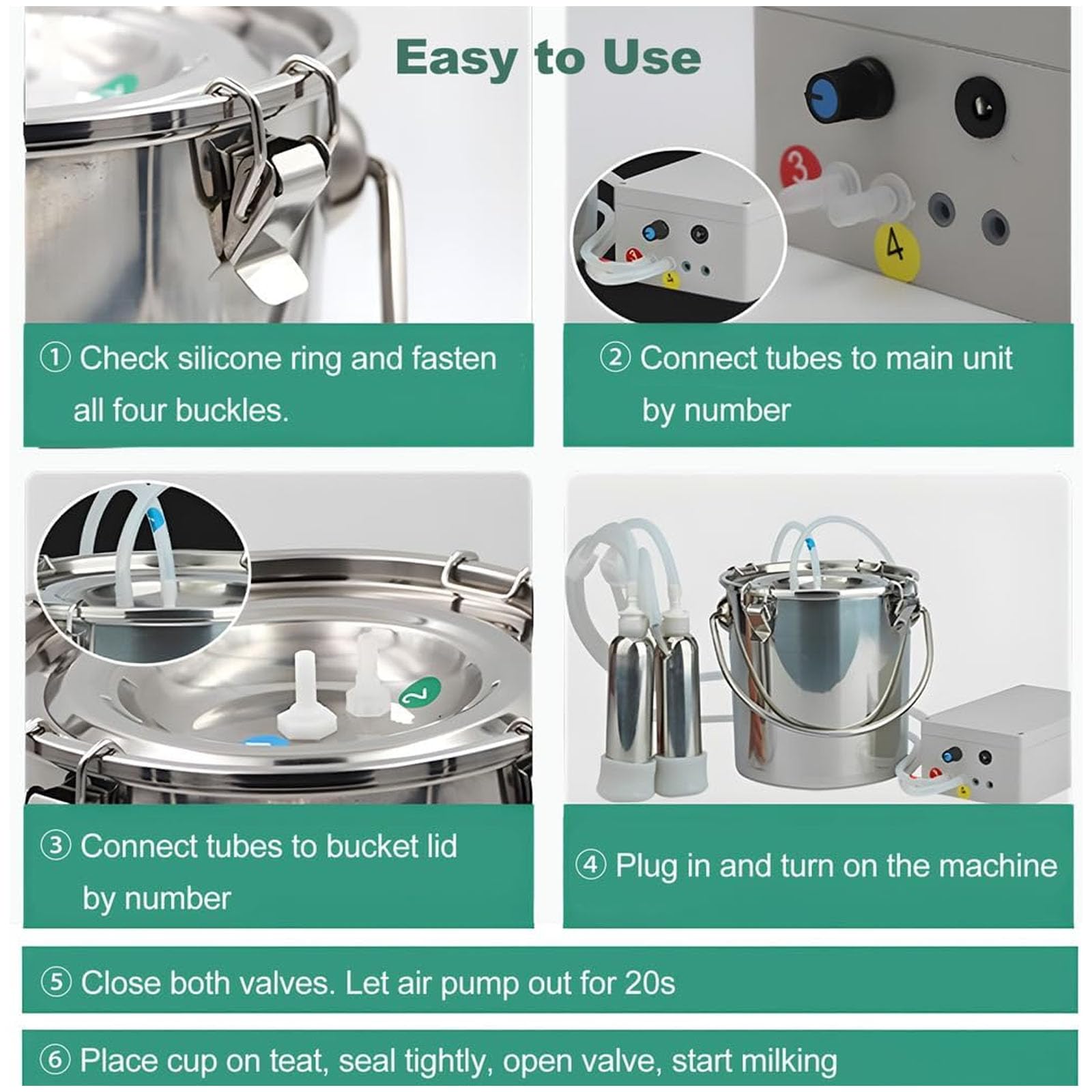 Machine À Traire Électrique Avec Technologie De Pulsation - Capacités 3L-14L Et Arrêt Automatique | Réservoir En Acier Inoxydable Pour Vaches Et Chèvres | Usage Domestique Et Agricole , 10L, goat