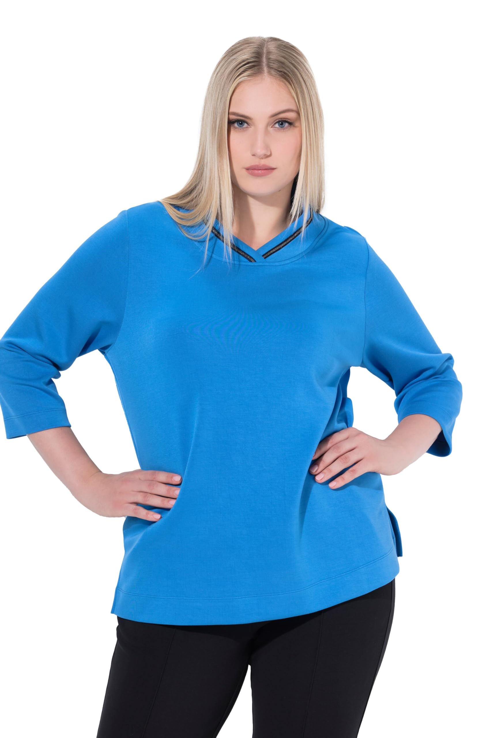 Ulla Popken Damen große Größen Übergrößen Plus Size Sweatshirt, Stehkragen, Classic, Zierkette, Langarm 832671
