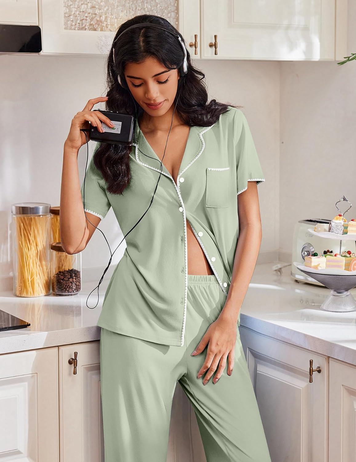 Ekouaer Pajamas for Women Set Button Up Soft Pjs Short Sleeve 2 Piece Lounge Sets Comfy Sleepwear