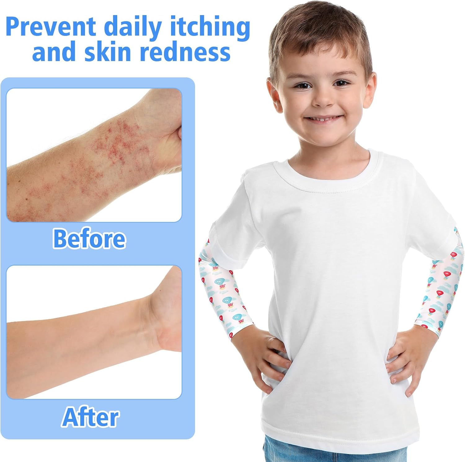 Bonuci 12 Pairs Elastic Eczema Sleeves for Kids Arm or Leg Toddler Scratch Arm Sleeves Eczema Wet Wraps UV Protection(Small)