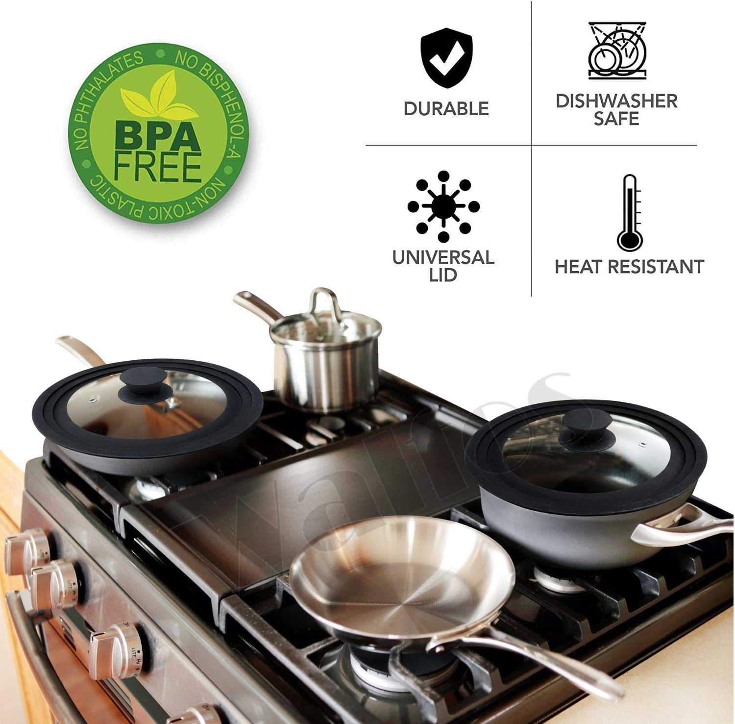 Universal Lid for Pots, Pans and Skillets - Tempered Glass with Heat Resistant Silicone Rim, Fits 6.5", 7" and 8" Diameter Cookware : Home & Kitchen