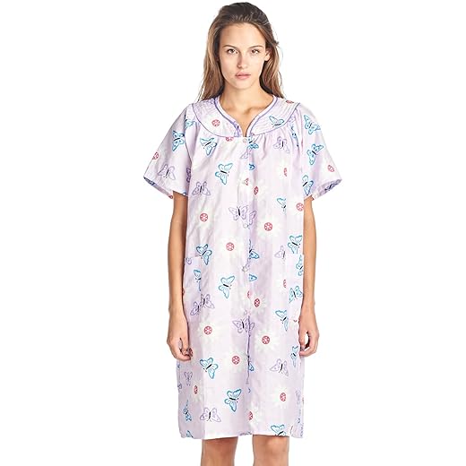 Casual Nights Women's Floral Woven Snap-Front Lounger House Dress - Purple - Large