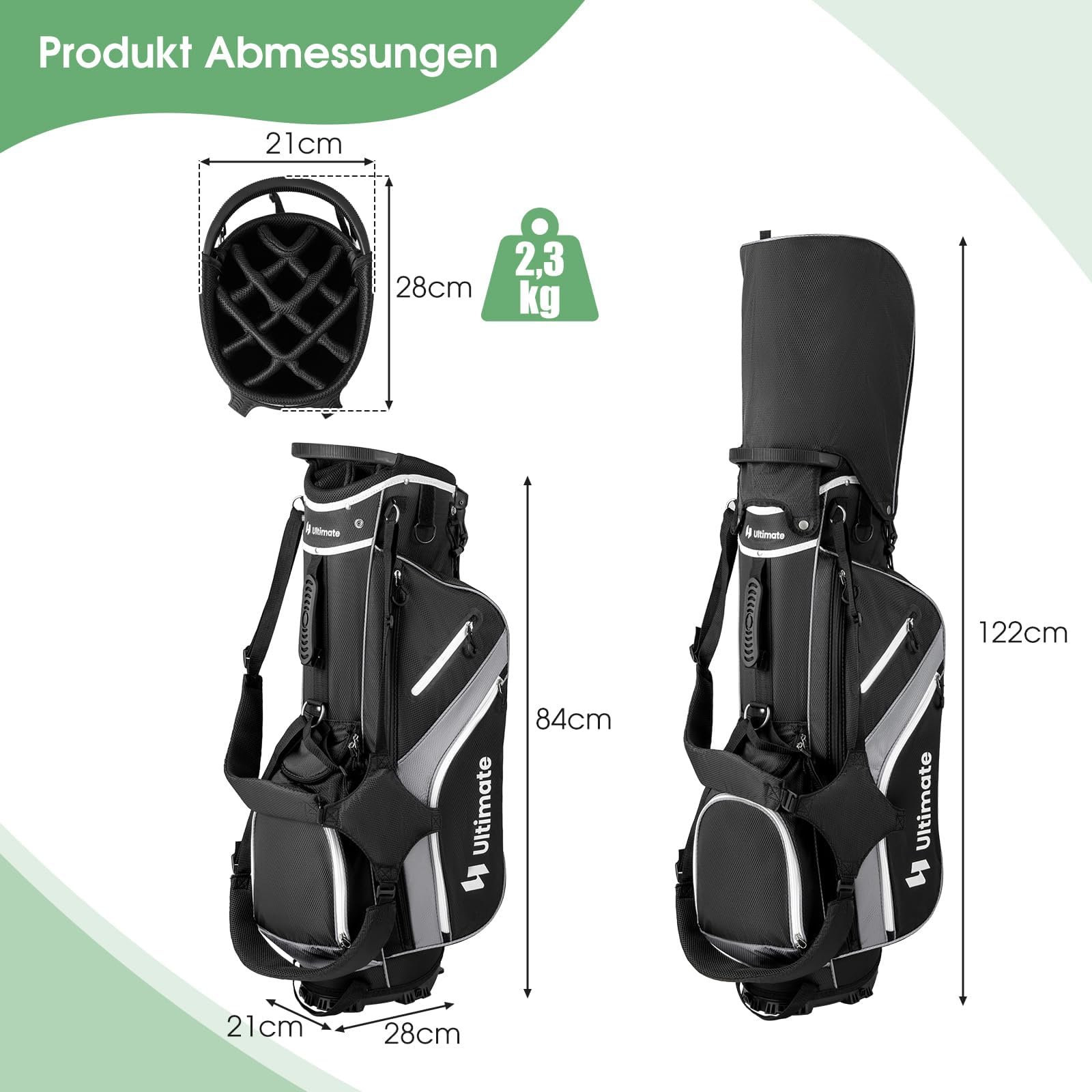 GYMAX Bolsa para Palos de Golf con Divisores de 14 Vías y 6 Bolsillos, Liviana con Soporte, Bolsa Refrigeradora, Correa Doble, Capota para Lluvia, Soporte para Paraguas y Asas de Transporte