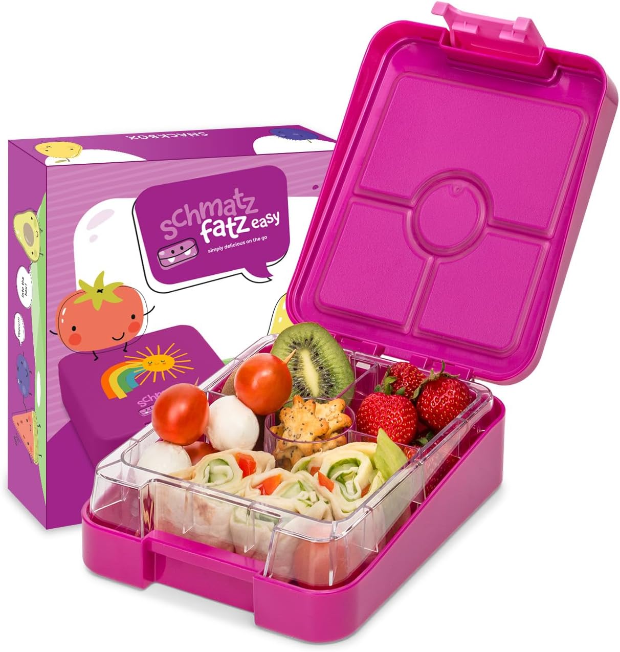 schmatzfatz Junior Brotdose mit Fächern, Bunte Brotdose, Bento Unterteilt &amp; Auslaufsicher, BPA-Freie Lunchbox für Kita, Bento Box, Sichere Vesperdose