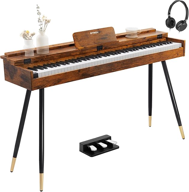 STRICH 88 Key Piano numérique, Hammer-Action Weighted Clavier, Couverture de bureau de pleine taille Piano électrique avec support, 25Wx2 Haut-parleurs, écouteurs, trois pédales, SDP-350S(Style de mobilier)
