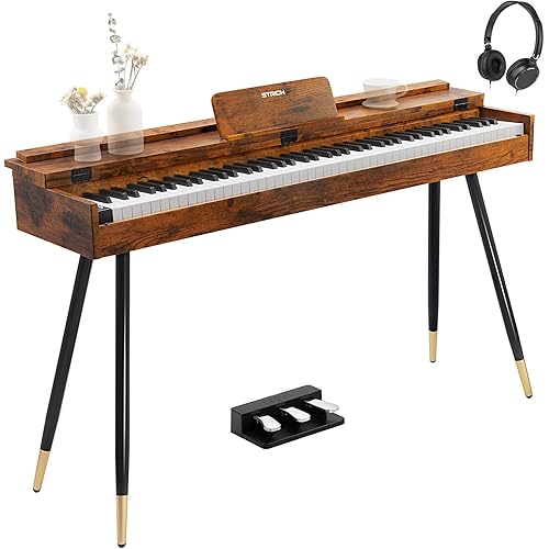 STRICH 88 Key Digital Piano, Hammer-Action Weighted Keyboard, Full Size Desk Cover Electric Piano Keyboard with Stand, 25Wx2 Speakers, Headphones, Three Pedal, SDP-350S(Furniture Style)