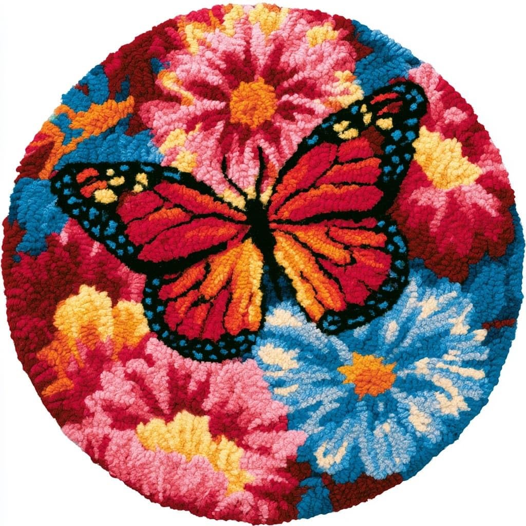 AMBATTERY Round Shape Latch Hook Kits Rug,Butterflies and Flowers