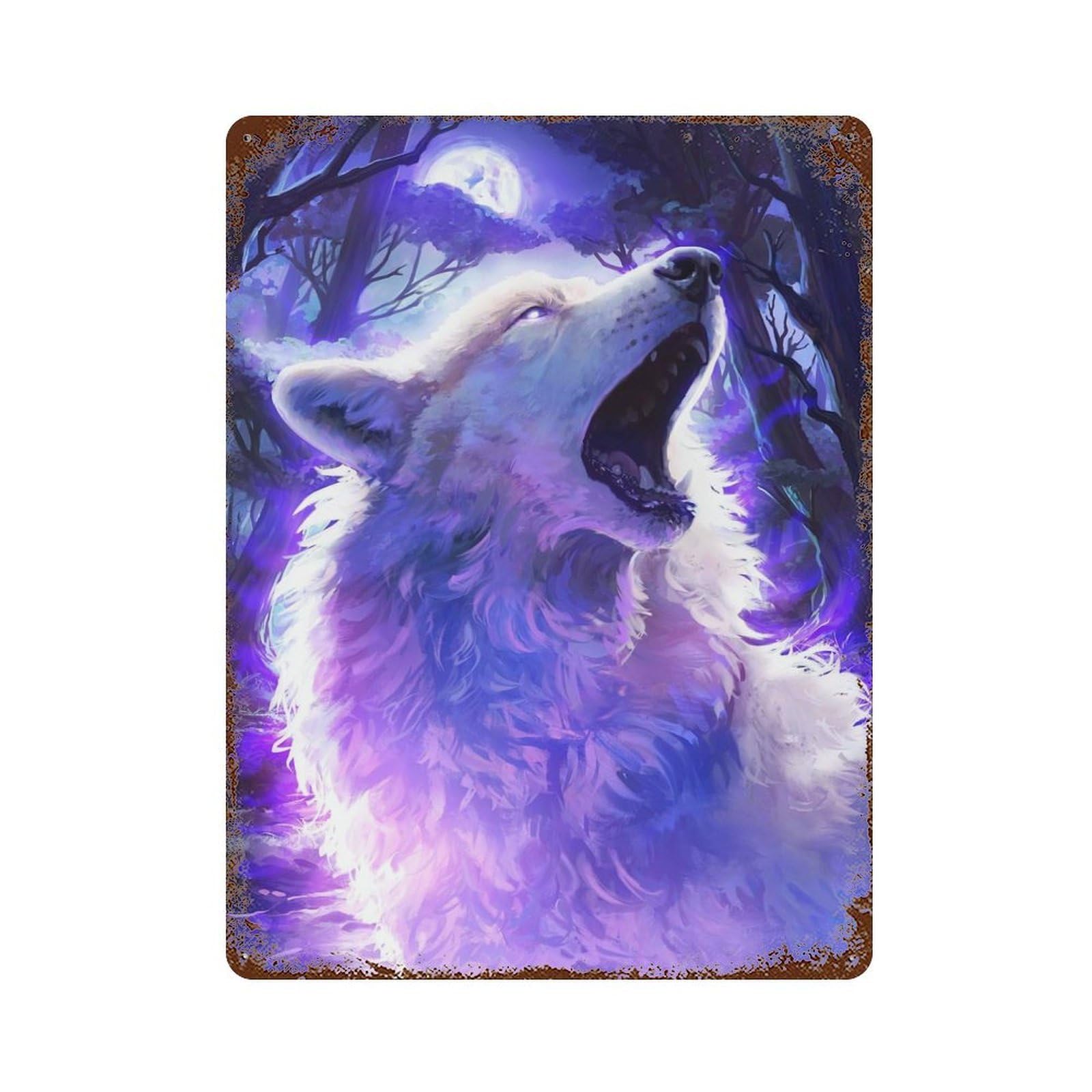 Rust Effect Howling Magical Wolf Rusty Metal Tin Sign 15.7"x11.8", Rustic Home Decor for Living Room, Hallway And Home Decor