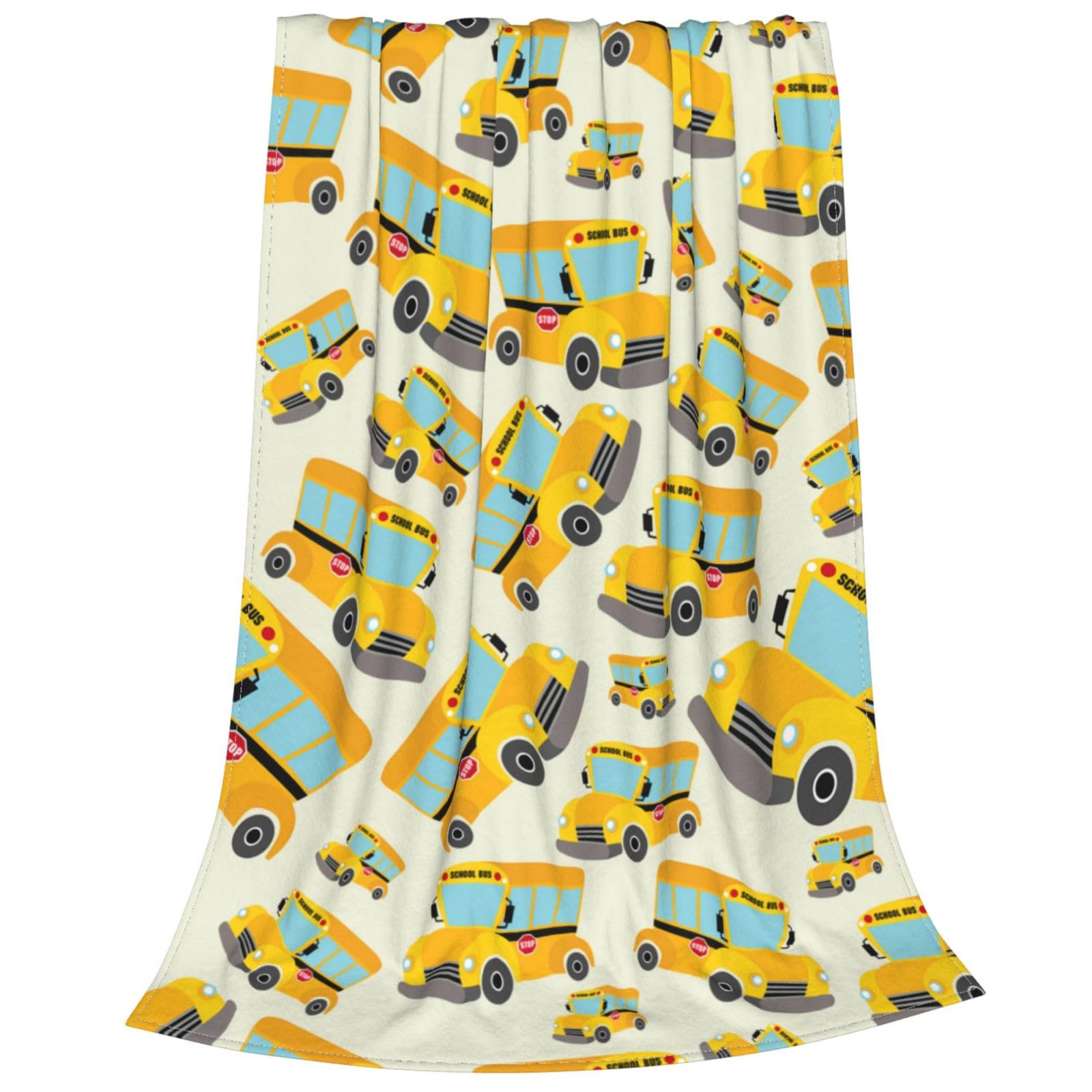 School Bus Soft Flannel Throw Blanket, Soft & Warm Fleece Blanket for Baby Children, Cozy Plush for Indoor and Outdoor Use, 40" x 50" Yellow