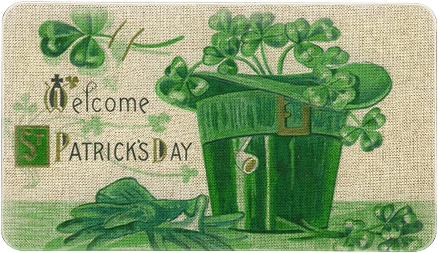 Roszwtit St Patricks Day Door Mat 30 X 17 Inch Shamrock Doormat Indoor Outdoor Entrance Floor Rug St Patricks Day Decor Non Slip Rubber Welcome Mats