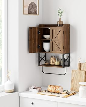 Bathroom Cabinet Wall Mounted, Wooden Medicine Cupboard with Adjustable Shelves, Space-Saving Wall Storage Unit for Bathroom, Kitchen and Living Room (68.5 x 39 x 18 cm,Country Walnut)