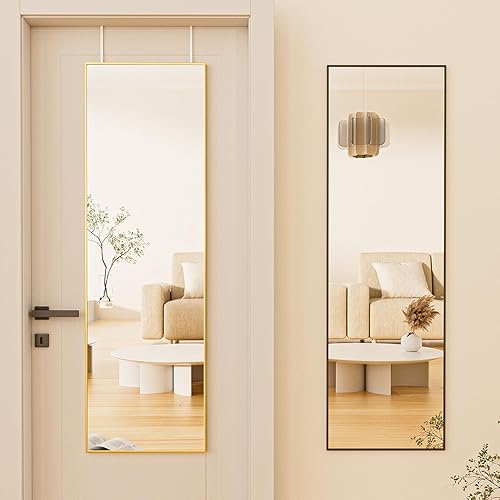 Miniatura 6 de BEAUTYPEAK Espejo rectangular de longitud completa para colgar sobre la puerta, de 14 x 48 pulgadas, con marco de aleación de aluminio de vidrio
