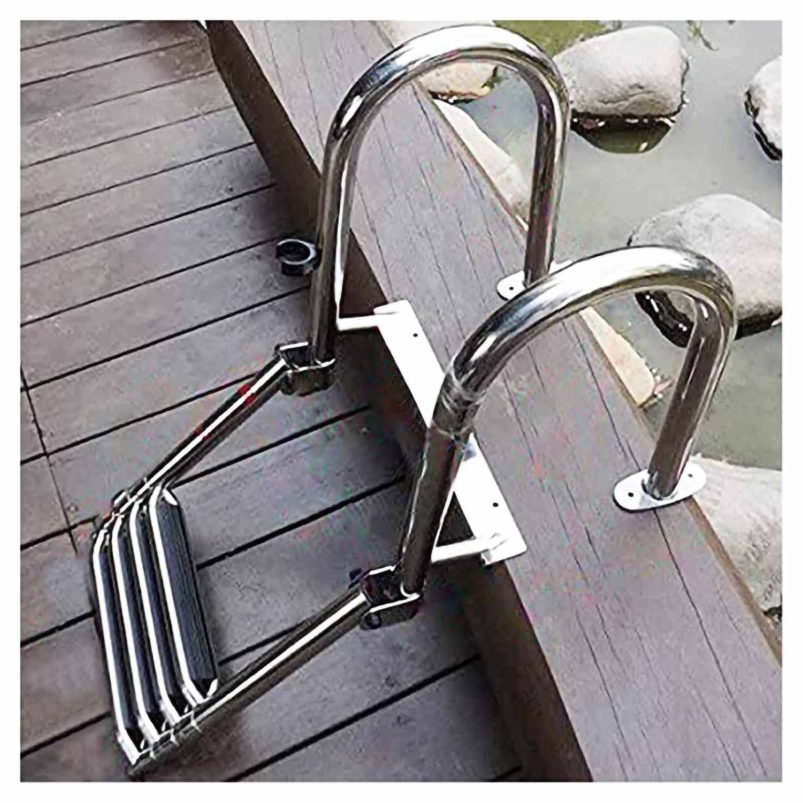 Échelle de bateau ponton 4 marches télescopique pliante en acier inoxydable argent