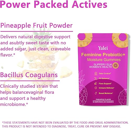 Miniatura 5 de Yalei Gomitas de gatito resbaladizo  sus jugosas gomitas de probióticos femeninos  Apoya el equilibrio del pH y la salud digestiva, olmo resbaladizo