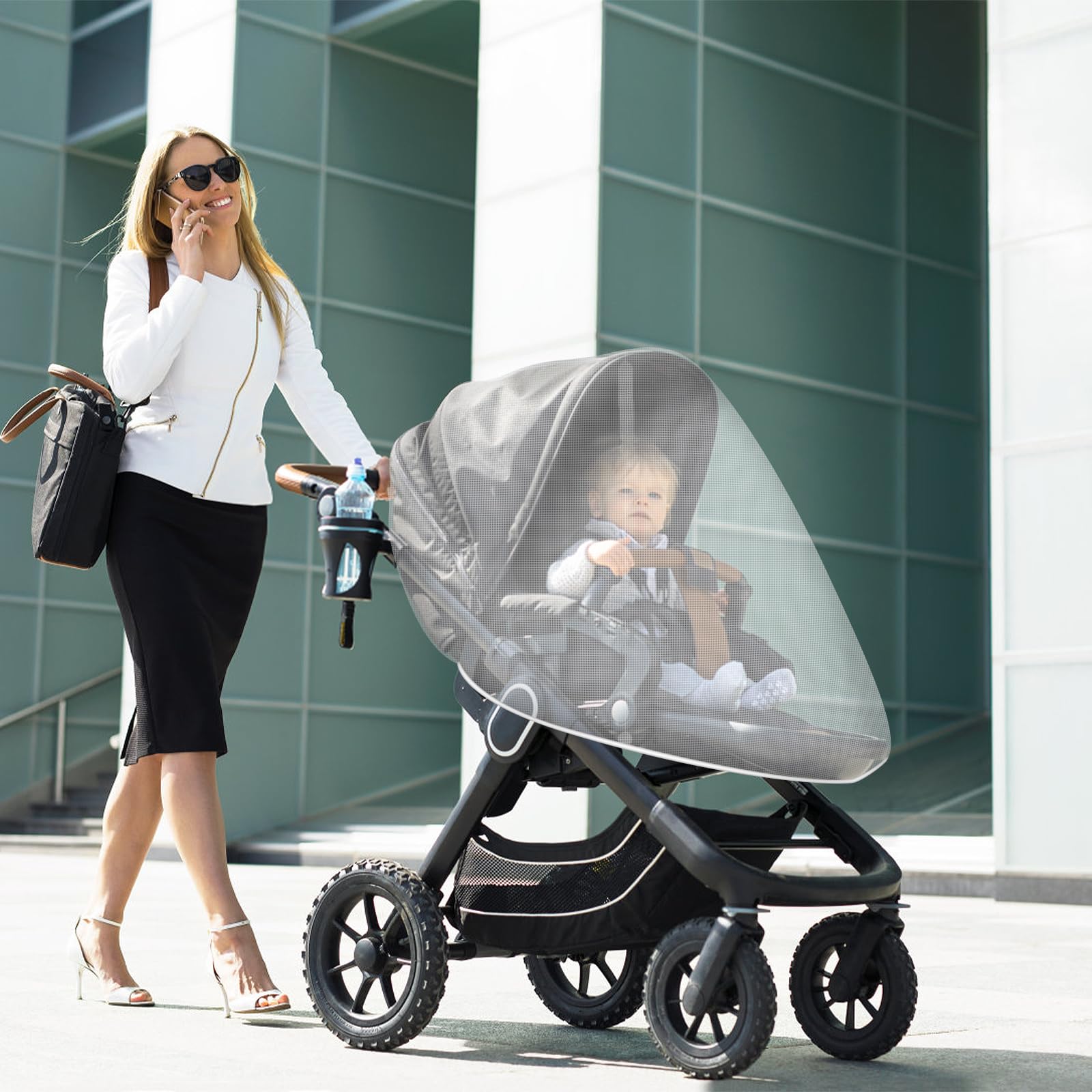 Universal Mosquitera Carrito Bebé, RISVOWO Mosquitera Universal para cochecitos y sillas de Paseo protección Ideal contra Avispas y Mosquitos Gracias a su Fino Tejido de Malla, Resistente y Lavable