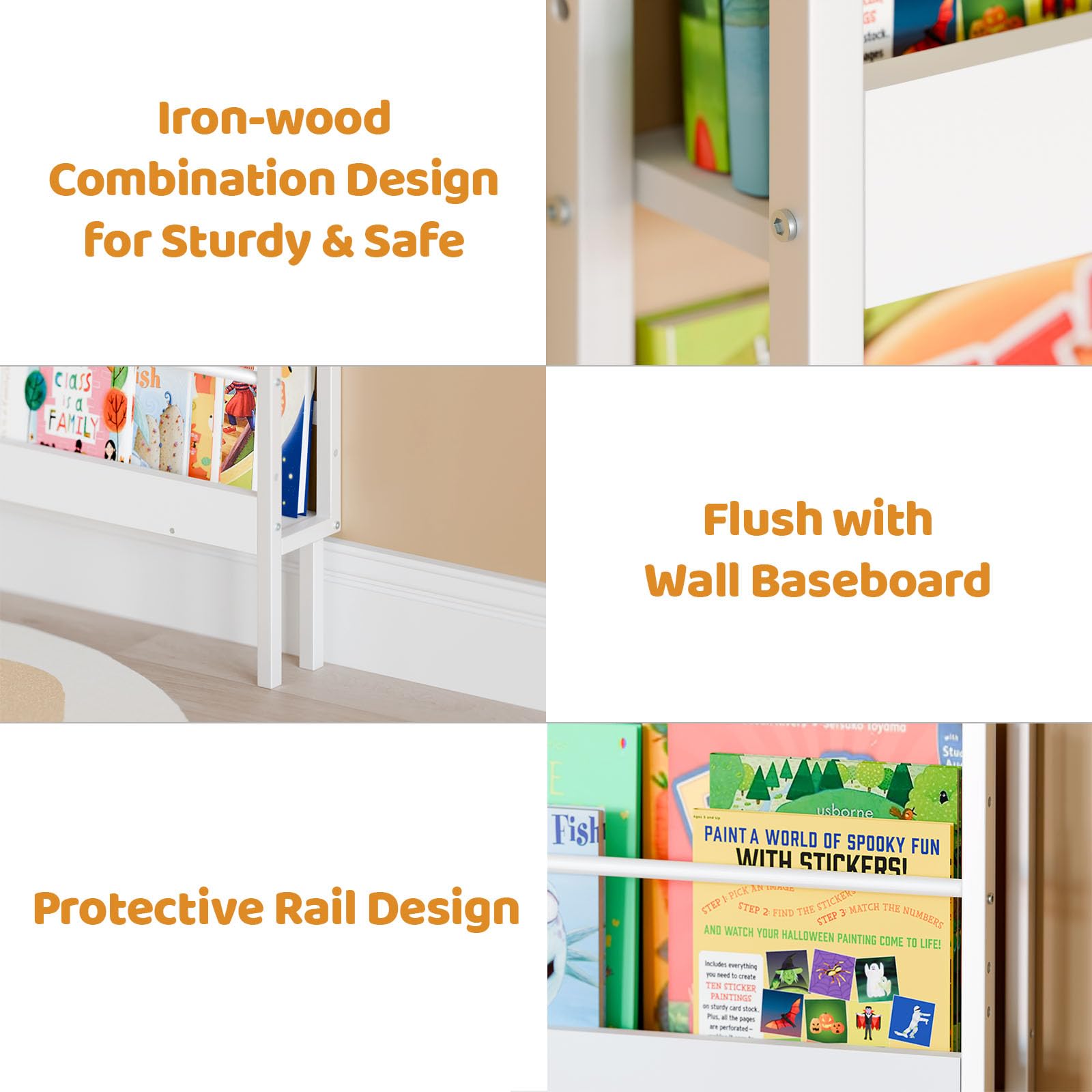 HAVLOTII Estantería para niños, estante de pared de 6 niveles para habitaciones de niños, estantería detrás de la puerta para bebés pequeños, estante de pared de esquina para dormitorio/guardería