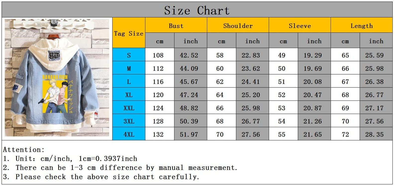 Banana Fish À Capuche Cosplay Veste Banana Fish Denim Veste Anime Sweat Costume Casual Sweat pour Hommes Femmes