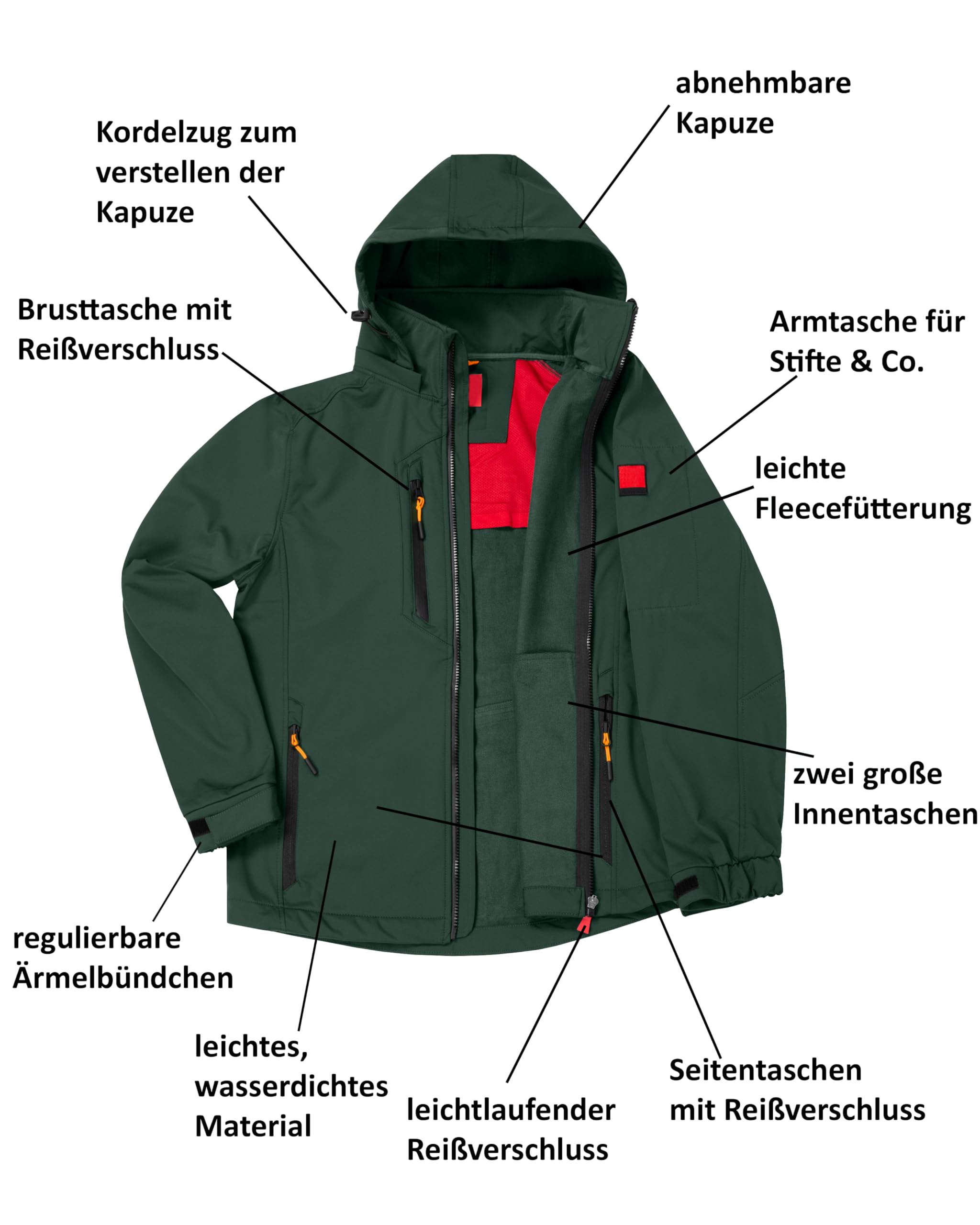 Herren leichte Softshelljacke - wasserdicht & atmungsaktiv - Outdoorjacke mit abnehmbarer Kapuze - winddicht & Stretch - funktionale Wanderjacke mit vielen Taschen - Arbeitsjacke Größen S-5XL
