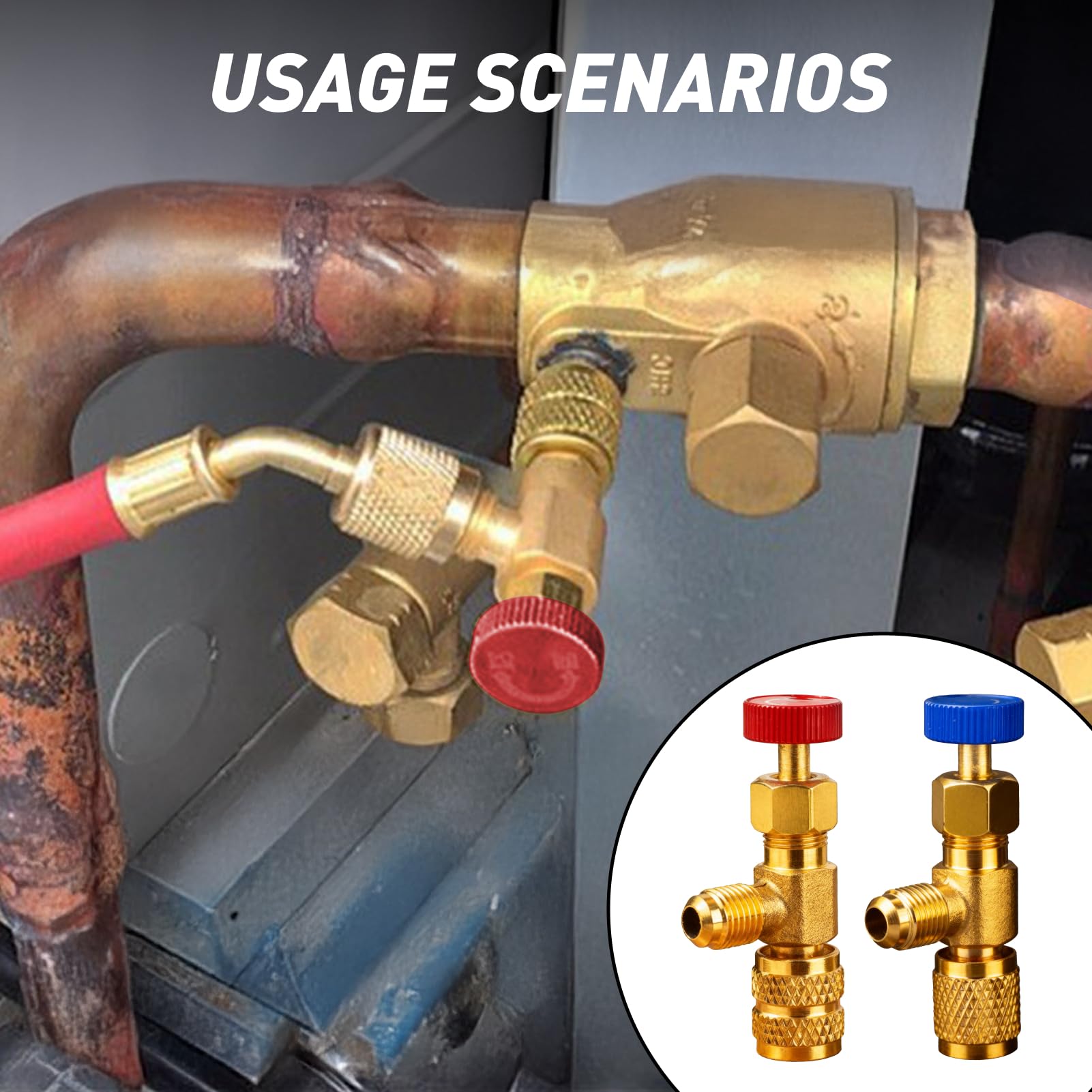 2 piezas Válvulas Flujo Aire Acondicionado R22 R410A Bomba de Vacío Aire Acondicionado, Válvula de Servicio Refrigeración Líquida, 1/4 a 5/16 Válvula Rápida Adaptador de Válvulas de Refrigerante