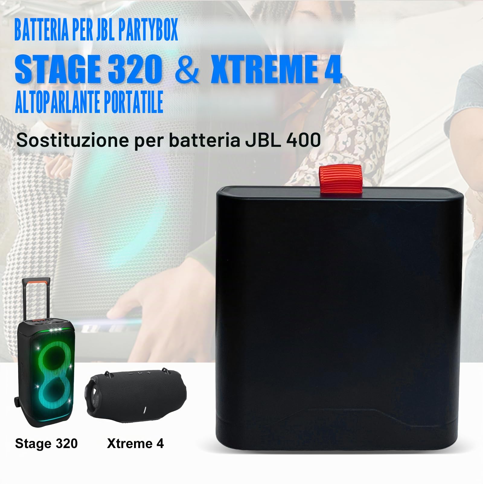 Batteria per JBL PartyBox Stage 320 e Xtreme 4 altoparlanti portatili, sostitutiva per JBL Batteria 400, 7,4 V, 10000 mAh, agli ioni di litio