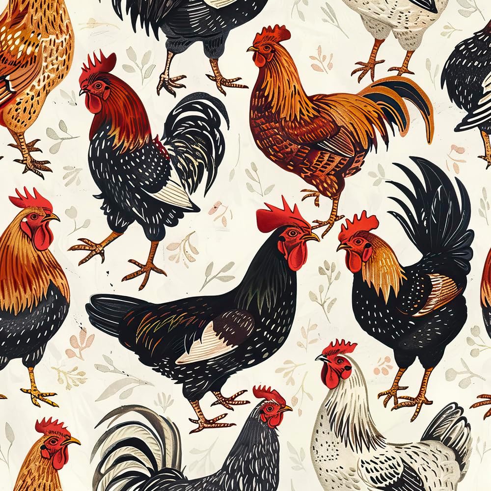 18"x236" Boho Farm Rooster Chicken Peel and Stick Self Adhesive Wallpaper Removable Contact Paper Stick on Easy Peel Off Wall Paper for Kitchen Bedroom Bathroom Renter