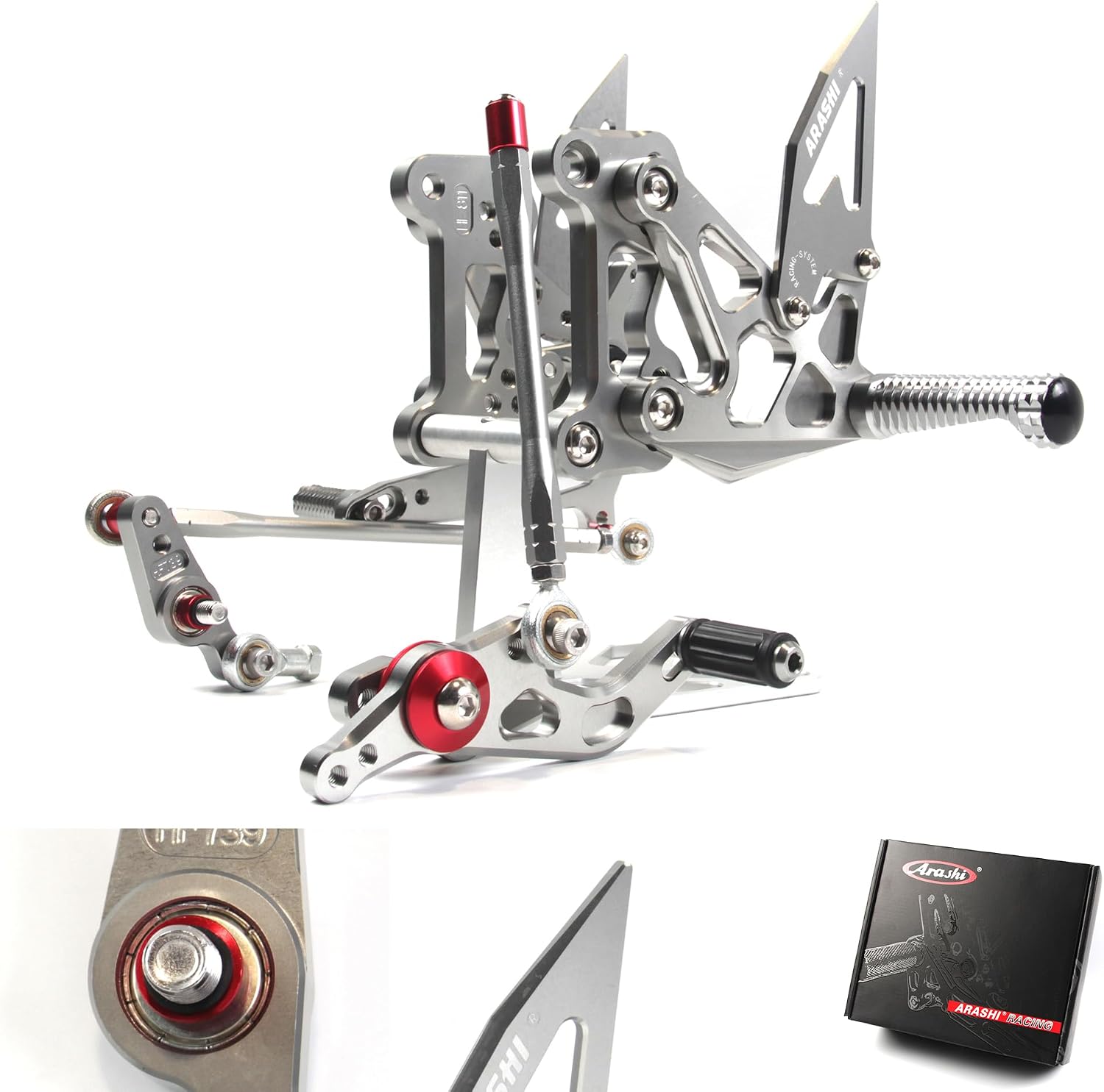 Arashi Version 2.0 Adjustable Rearsets for MV AGUSTA Brutale 675 800 2012-2016, Dragster 675 800 2012-2016, Gray