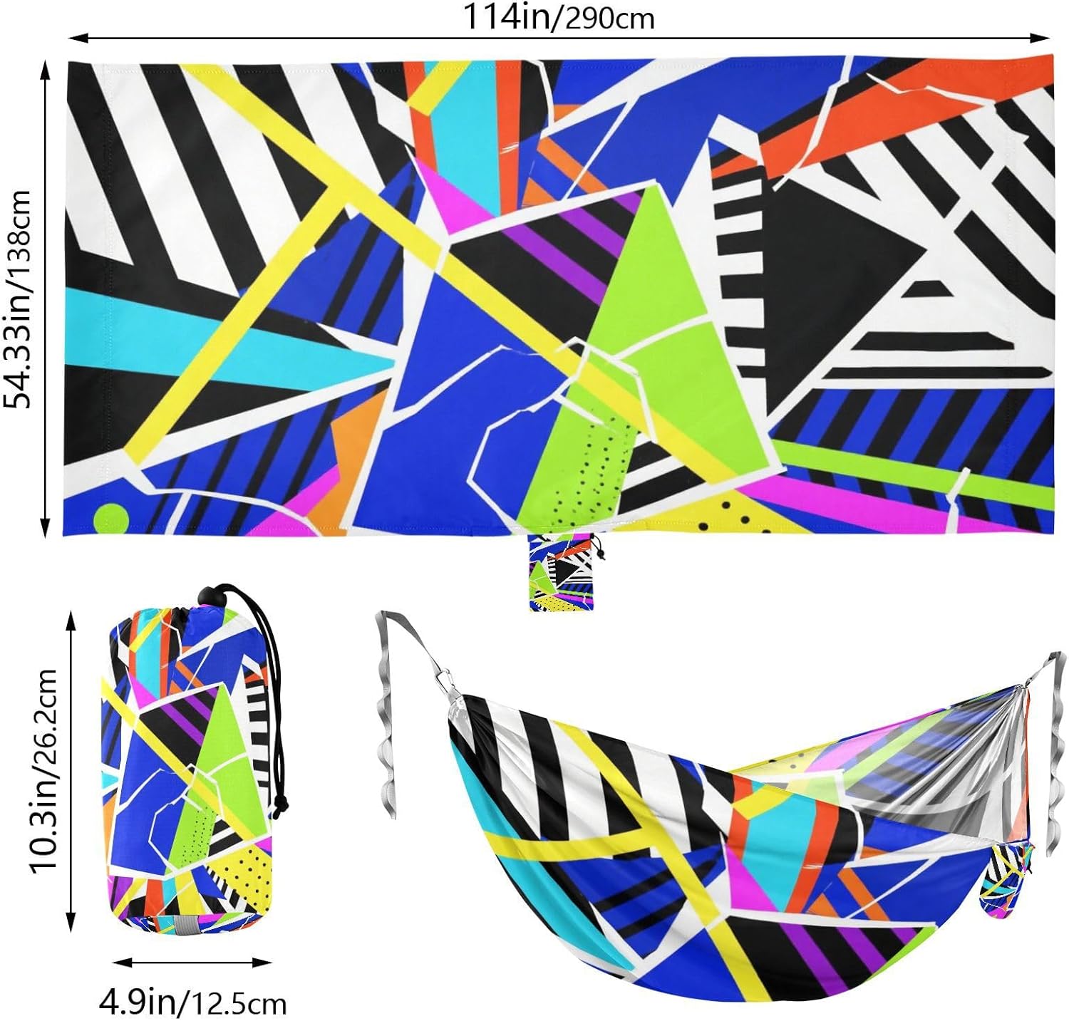 Abstract Art Geometic Colorful Camping Hammocks Indoor Hammock for Indoor Outdoor Patio