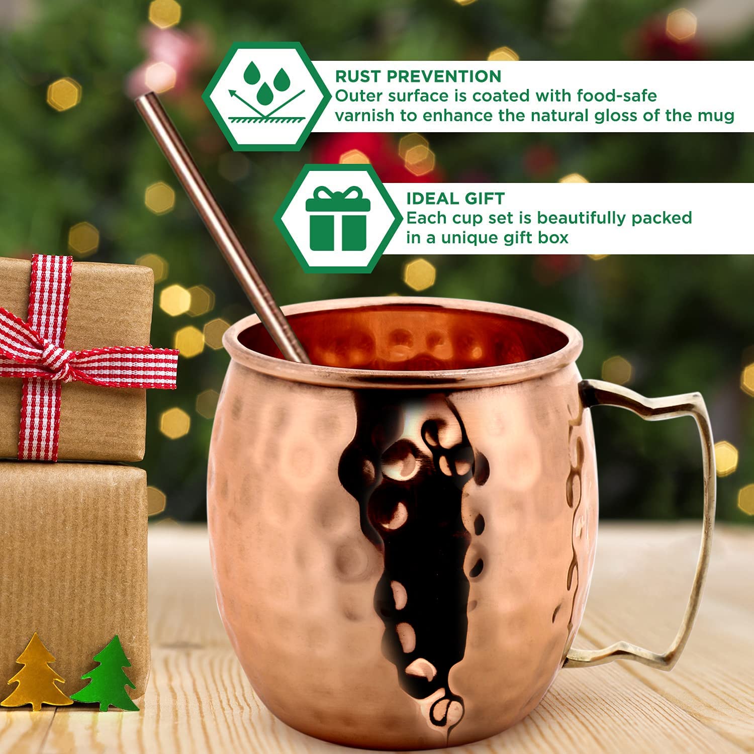 Tazza Zap Impex in puro rame martellato set da 4 per bevande fredde