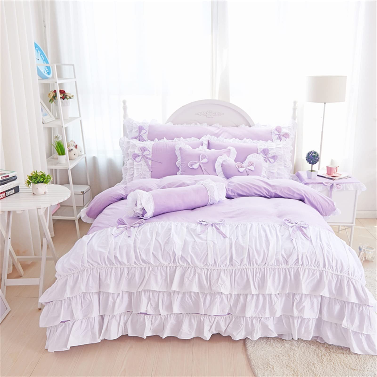 Parure de lit fille style princesse en coton respirant pour chambre Super King
