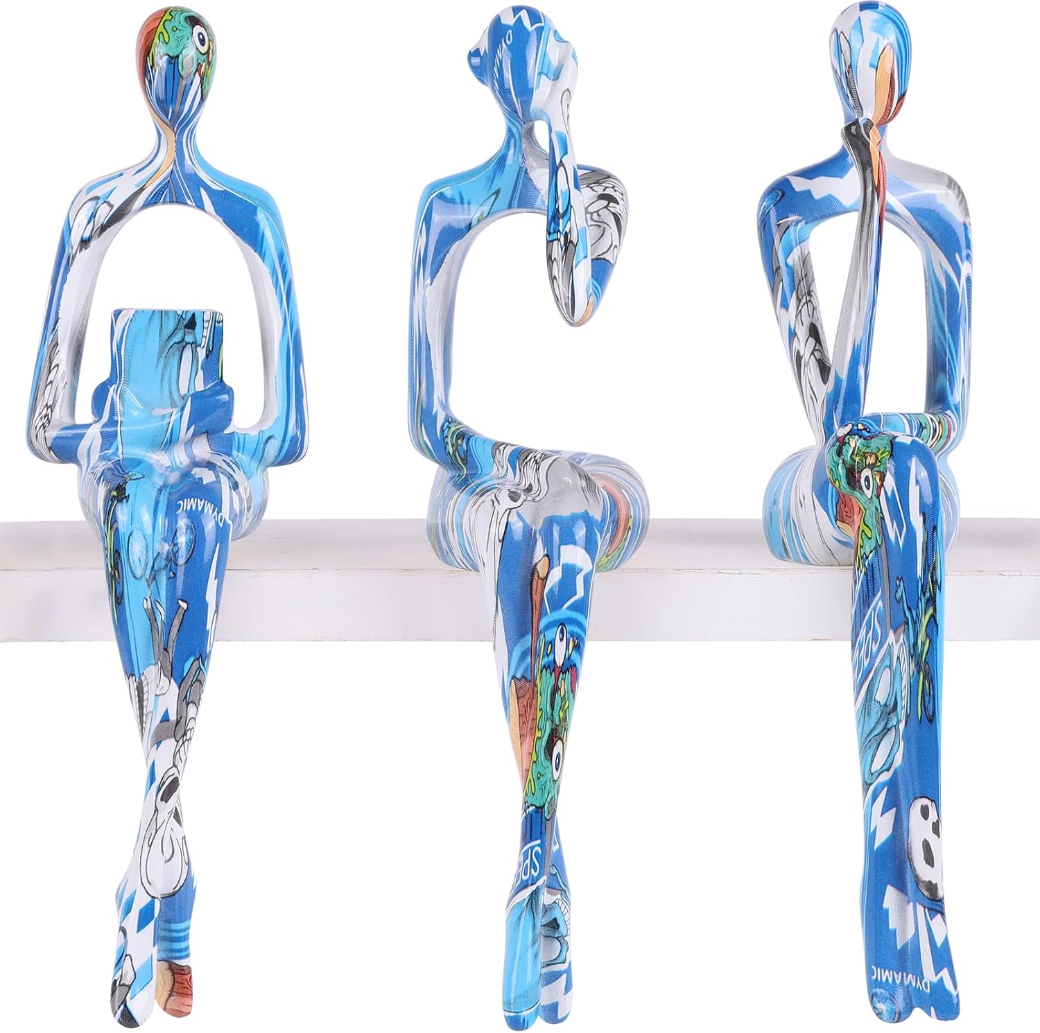 Resin Graffiti Home Decor Thinker Statue Accents Set of 3 Thinker Sculptures Office Decor Modern Abstract Resin Decoration on Shelf Table Desk for Living Room Office Blue